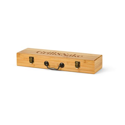 Turner Barbecue-Set aus Bambus. Mit Etui, Zange, Gabel und Spatel Natur | ohne Werbeanbringung | Nicht verfügbar | Nicht verfügbar | Nicht verfügbar