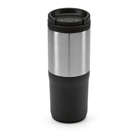 Orange Reisebecher recy.Edelstahl 600 ml Schwarz | ohne Werbeanbringung
