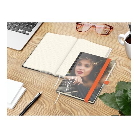 Notizbuch Match-Book Papier-Hardcover individuell bedruckt Orange | DIN A5 | ohne Werbeanbringung | matt | Cremefarben/Punktraster