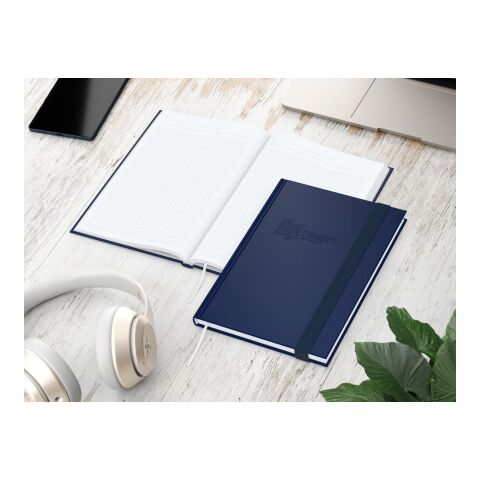Notizbuch Visco-Book Buchleinen-Hardcover farbig A5 Dunkelblau | DIN A5 | ohne Werbeanbringung | Blindprägung inkl. | Hochweiß/Winkelkaro