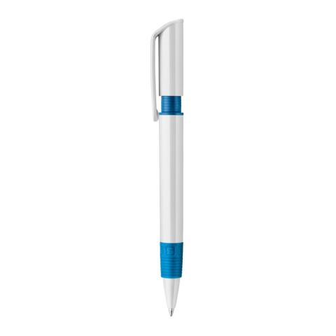 Kugelschreiber S40 Grip hardcolour Weiss-Blau Weiss | 1-farbiger Tampondruck | in Verlängerung vom Clip | 40 mm x 8 mm | Nicht verfügbar