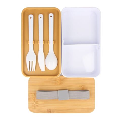 Lunchbox Bento R-PP &amp; Bambus Weiss | ohne Werbeanbringung | Nicht verfügbar | Nicht verfügbar | Nicht verfügbar