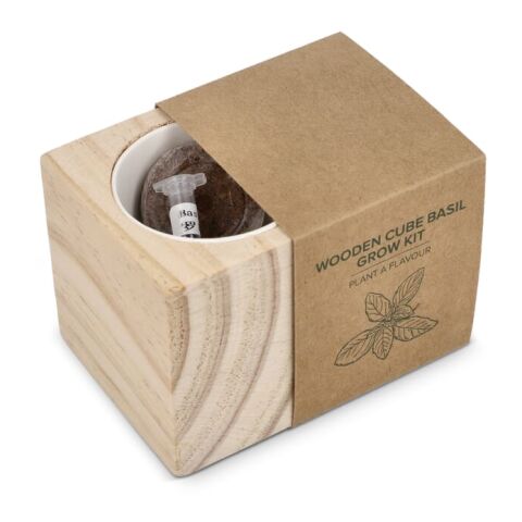 FSC-Holzpflanzgefäß-Set – Basilikum Natur | ohne Werbeanbringung | Nicht verfügbar | Nicht verfügbar
