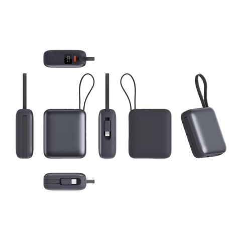 Nova Powerbank 22,5 W Power Delivery mit integrierten Kabeln 10.000 mAh Dunkelgrau | Digitaldruck | Oberseite | 45 mm x 35 mm