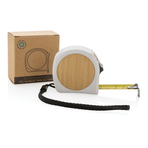 5m/19mm Maßband aus RCS recycelt. Kunststoff &amp; Bambus weiß | ohne Werbeanbringung | Nicht verfügbar | Nicht verfügbar