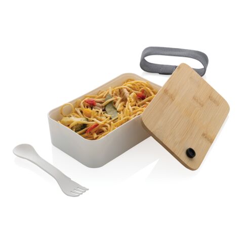 RCS Recycled PP Lunchbox mit Bambusdeckel weiß | ohne Werbeanbringung | Nicht verfügbar | Nicht verfügbar