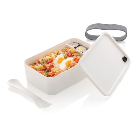 PP Lunchbox mit Göffel weiß | ohne Werbeanbringung | Nicht verfügbar | Nicht verfügbar