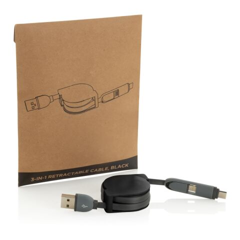 3-in-1 ausziehbares Kabel schwarz | ohne Werbeanbringung | Nicht verfügbar | Nicht verfügbar