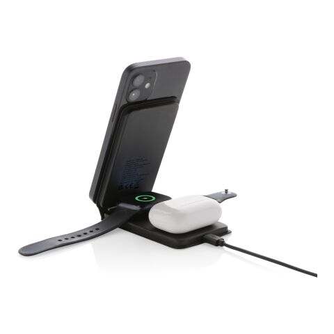 Swiss Peak 15W 3-in-1 magnetischer Wireles Charger aus rPU schwarz | ohne Werbeanbringung | Nicht verfügbar | Nicht verfügbar
