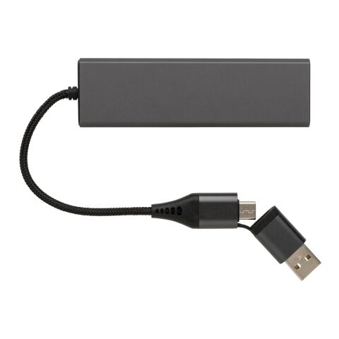 Terra Hub aus RCS recyceltem Aluminium mit 3 USB-Anschlüssen grau | ohne Werbeanbringung | Nicht verfügbar | Nicht verfügbar