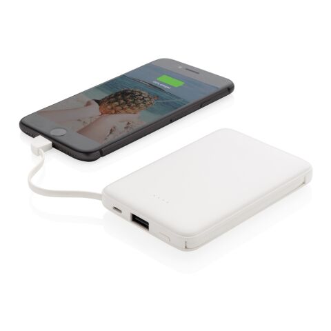 5.000 mAh Powerbank mit integriertem Kabel weiß | ohne Werbeanbringung | Nicht verfügbar | Nicht verfügbar