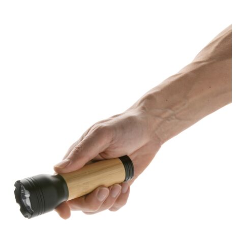 Lucid 3W Taschenlampe aus RCS recycelt. Kunststoff &amp; Bambus schwarz-braun | ohne Werbeanbringung | Nicht verfügbar | Nicht verfügbar