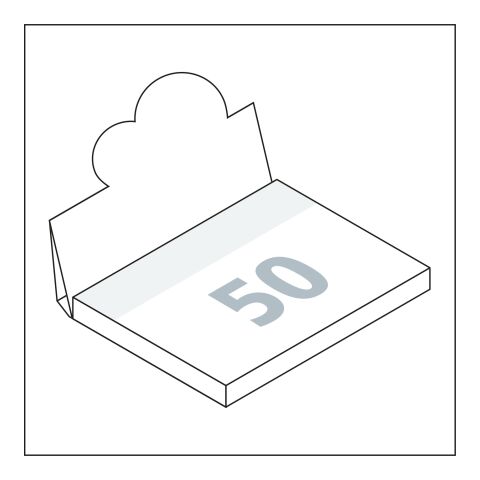 Haftnotizblock Cover Pop-Up Aufsteller formgestanzt Karton-Umschlag 100 × 72 mm | 4C-Quality | ohne Werbeanbringung | kleiner Halbkreis links