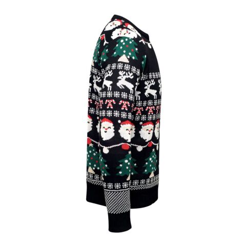 Weihnachts-LED-Pullover L/XL schwarz | 1-farbiger Transferdruck | Vorderseite | 280 mm x 50 mm | 150