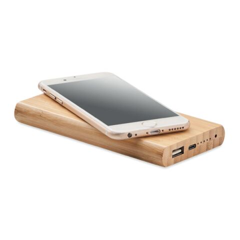 Powerbank mit Ladestation im Bambusgehäuse holzfarben | ohne Werbeanbringung | Nicht verfügbar | Nicht verfügbar