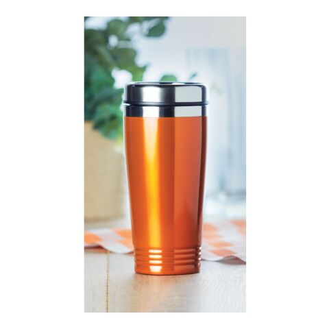 Doppelwandiger Trinkbecher mit PP-Deckel 400 ml orange | ohne Werbeanbringung | Nicht verfügbar | Nicht verfügbar | Nicht verfügbar