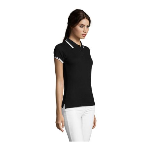 PASADENA Damen Polo 200g schwarz / weiß | L | 1-farbiger Siebdruck | Vorderseite Brust | 100 mm x 100 mm | Nicht verfügbar