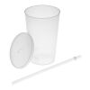 Trinkbecher "Vital", 500 ml mit Deckel und Strohhalm transparent-milchig
