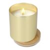 Bhakti-Duftkerze auf pflanzlicher Basis in recyceltem Aluminiumgefäß Gold | Digitaldruck | Oberseite | Ø 65 mm