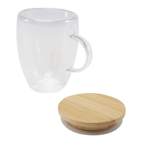 Leona 350 ml Glasbecher mit Bambusdeckel Standard | weiss | ohne Werbeanbringung | Nicht verfügbar | Nicht verfügbar