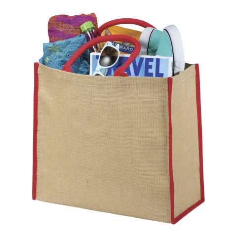 The Large Jute Tragetasche Priority | natur-rot | 1-farbiger Siebdruck | Rückseite | 280 mm x 220 mm