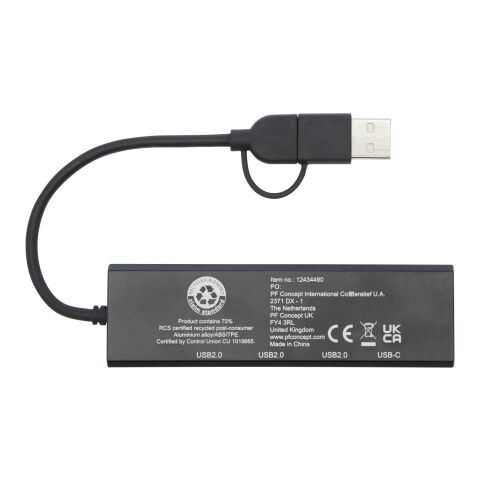 Rise USB 2.0 Hub aus recyceltem RCS Aluminium Standard | schwarz | Not applicable | ohne Werbeanbringung | Nicht verfügbar | Nicht verfügbar