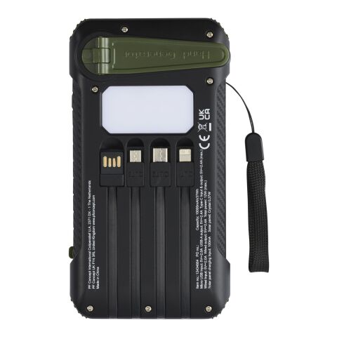 Soldy 10.000 mAh Solardynamo-Powerbank aus recyceltem GRS Kunststoff Standard | armeegrün | ohne Werbeanbringung | Nicht verfügbar | Nicht verfügbar