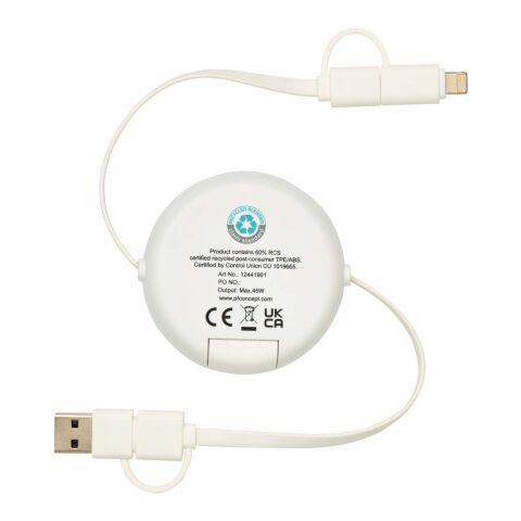 Chechia 100cm 5-in-1 Kabel aus recyceltem Kunststoff, einziehbar, für Datenübertragung und 45W Schnellladung mit Bambusdetails Standard | weiß | ohne Werbeanbringung | Nicht verfügbar | Nicht verfügbar