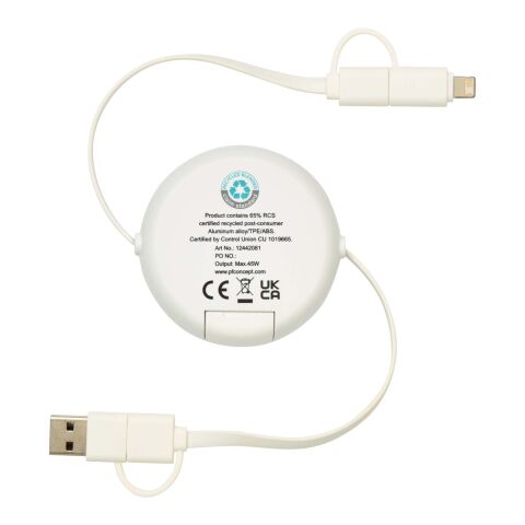 Alasia 100 cm 5-in-1 Kabel aus recyceltem Kunststoff und Aluminium, einziehbar, für Datenübertragung und mit 45W Schnellladung Standard | Silber | ohne Werbeanbringung | Nicht verfügbar | Nicht verfügbar