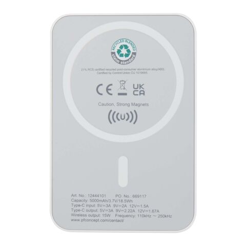Acrab 15 W 5.000 mAh magnetische kabellose Powerbank mit 20 W PD aus recyceltem Kunststoff Standard | weiss | ohne Werbeanbringung | Nicht verfügbar | Nicht verfügbar