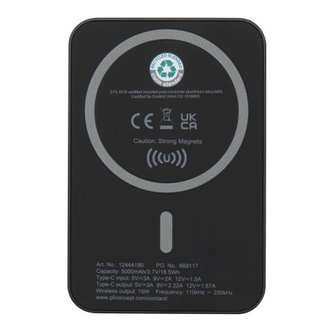 Acrab 15 W 5.000 mAh magnetische kabellose Powerbank mit 20 W PD aus recyceltem Kunststoff Standard | schwarz | ohne Werbeanbringung | Nicht verfügbar | Nicht verfügbar