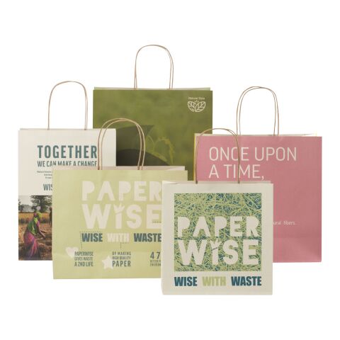 Papiertüte 150 g/m² aus landwirtschaftlichen Reststoffen mit gedrehten Griffen – XXL offwhite | 1-farbiger Lithografie | Gehäuse | 310 mm x 410 mm