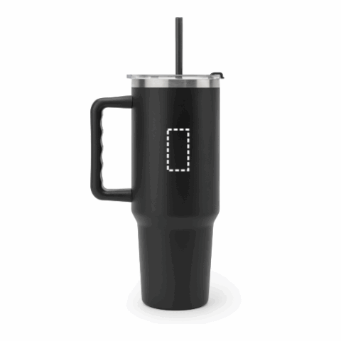 JOYNER XL. Grosser Reisebecher aus Edelstahl (91 % recycelt) mit vakuumisolierter Doppelwand und matter Oberfläche 1300 ml schwarz | ohne Werbeanbringung | Nicht verfügbar | Nicht verfügbar | Nicht verfügbar