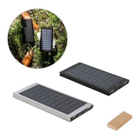 CLERK. 8&#039;000 mAh Powerbank mit Solarpanel aus 100% recyceltem Aluminium Schwarz | ohne Werbeanbringung
