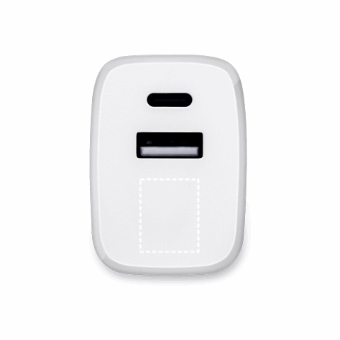 WEGENER. Ladegerät mit USB-A Anschluss 18W und USB-C 20W in Recyceltes ABS (100% rABS) weiss | ohne Werbeanbringung | Nicht verfügbar | Nicht verfügbar | Nicht verfügbar