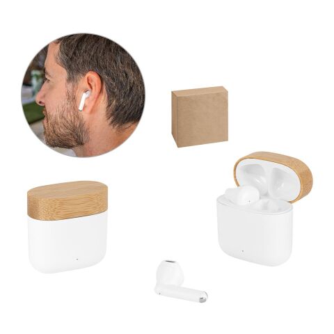 COBAIN. Kabellose Kopfhörer mit 5 Stunden Betriebsdauer aus recyceltem ABS (100 % rABS) und Bambus Weiß | ohne Werbeanbringung