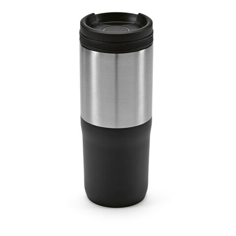 Orange Reisebecher recy.Edelstahl 600 ml Schwarz | ohne Werbeanbringung