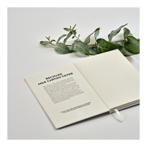 Hugo A5 Notizbuch mit Einband aus recy.Milchverpackungen Weiß | ohne Werbeanbringung | Nicht verfügbar | Nicht verfügbar | Nicht verfügbar