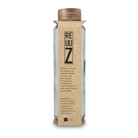 InSideOut Recycelte Glaswasserflasche ReuuZ mit Holzverschluss 650 ml Transparent | ohne Werbeanbringung | Nicht verfügbar | Nicht verfügbar