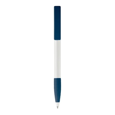 Kugelschreiber Nash Hardcolour mit Gummigriff Weiss-Dunkelblau | 1-farbiger Siebdruck | 90° vom Clip | 33 mm x 25 mm | Nicht verfügbar