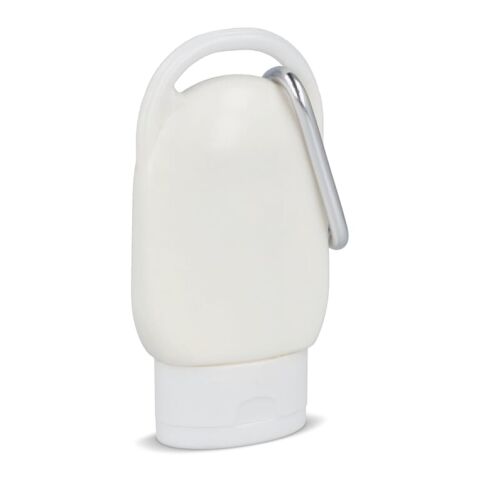 Sonnenschutzlotion mit Karabiner SPF30 aus recyceltem Material Weiss