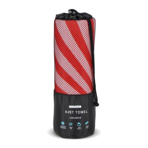 R-PET-Schnelltrocknungs-Strandtuch 100 × 180 cm, Sublimationsdruck Rot Weiß | ohne Werbeanbringung | Nicht verfügbar | Nicht verfügbar