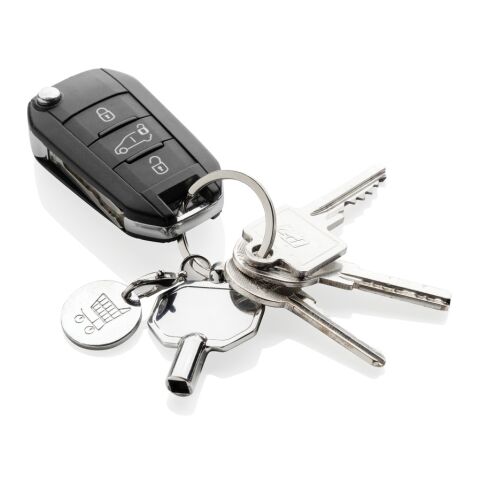 RCS Heizkörpschlüssel &amp; Einkaufswagens-Chip am Schlüsselring silber | ohne Werbeanbringung | Nicht verfügbar | Nicht verfügbar