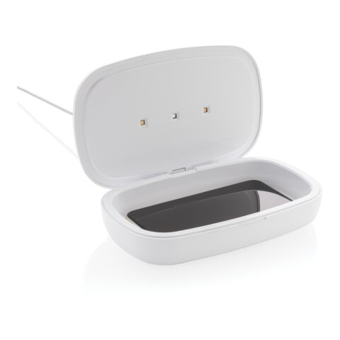 UV-C Sterilisations-Box mit 5W Wireless Charger weiß | ohne Werbeanbringung | Nicht verfügbar | Nicht verfügbar