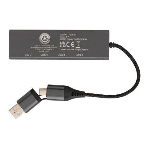 Terra Hub aus RCS recyceltem Aluminium mit 3 USB-Anschlüssen grau | ohne Werbeanbringung | Nicht verfügbar | Nicht verfügbar
