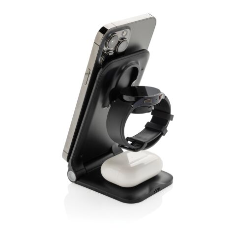 Powerpal 3-in-1 15W-Ladegerät aus RCS recyceltem Kunststoff schwarz | ohne Werbeanbringung | Nicht verfügbar | Nicht verfügbar