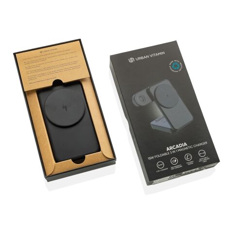 Urban Vitamin Arcadia 15W 3in1 Magnet-Charger aus RCS rABS schwarz | ohne Werbeanbringung | Nicht verfügbar | Nicht verfügbar