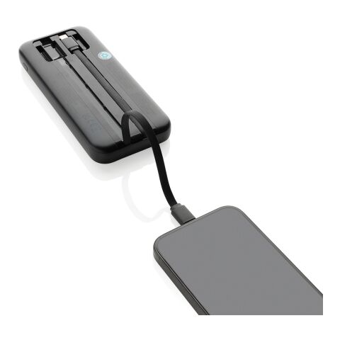 Turbopack 10000mAh Powerbank mit integr. Kabeln aus RCS rABS schwarz | ohne Werbeanbringung | Nicht verfügbar | Nicht verfügbar