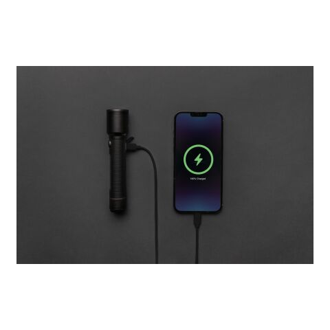 Große Gear X Taschenlampe aus RCS recycelt. Alu mit USB-Akku schwarz | ohne Werbeanbringung | Nicht verfügbar | Nicht verfügbar