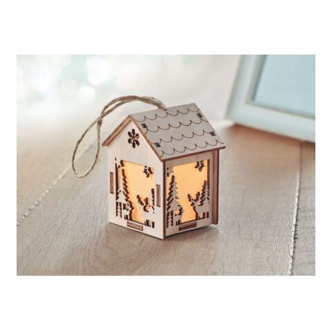 Anhänger Haus mit Licht holzfarben | ohne Werbeanbringung | Nicht verfügbar | Nicht verfügbar